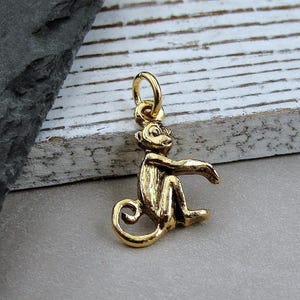 Monkey Charm, Gold Monkey Charm for Necklace or Bracelet, Jungle Charm, Chimp Charm, Primate Charm, Monkey Gift, Jungle Themed Jewelry