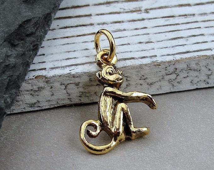 Monkey Charm, Gold Monkey Charm for Necklace or Bracelet, Jungle Charm, Chimp Charm, Primate Charm, Monkey Gift, Jungle Themed Jewelry