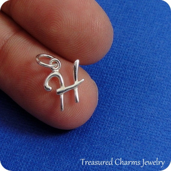 Script Letter H Initial Charm Sterling Silver Cursive Letter H Alphabet Charm Etsy