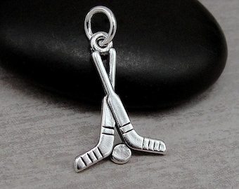 Hockey Sticks Charm, Sterling Silver Hockey Charm for Necklace or Bracelet, 925 Hockey Pendant, Hockey Gift, Hockey Jewelry