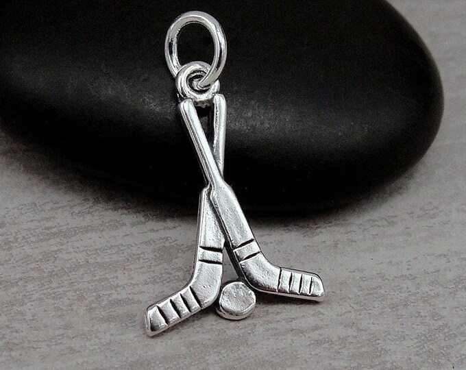 Hockey Sticks Charm, Sterling Silver Hockey Charm for Necklace or Bracelet, 925 Hockey Pendant, Hockey Gift, Hockey Jewelry