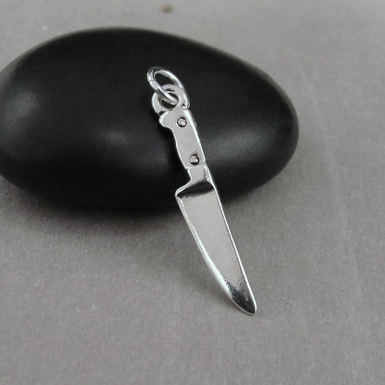 Miniature Knife Charm, Silver Kitchen Knife Charm for Necklace, Chef Charm, Baking Charm, Carving Knife Charm, Gift for Chef, Gift for Baker image 1