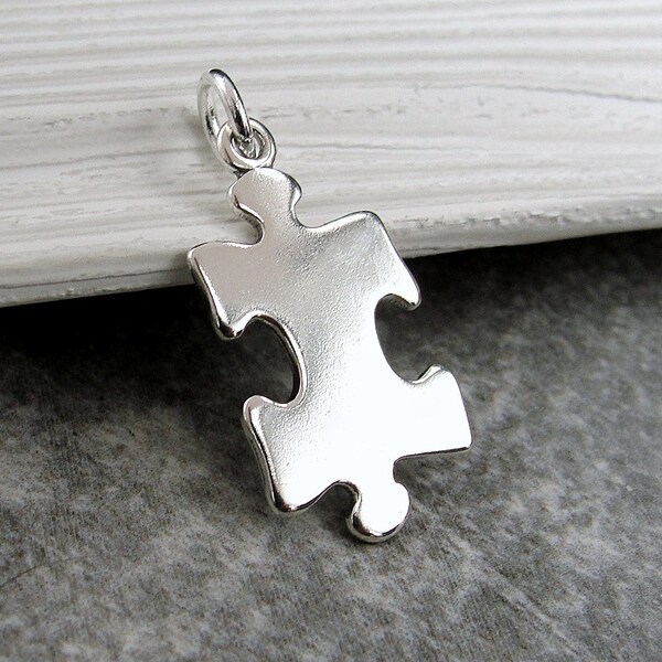 Small Sterling Silver Autism Awareness Charm – Puzzle Piece With 2 Hearts, 15mm Long, 13mm Wide - View #4