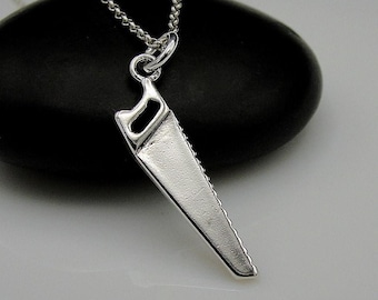 Hand Saw Necklace, 925 Sterling Silver Handsaw Charm Necklace, Wood Saw Necklace, Carpentry Necklace, Woodworking Necklace, Handyman Gift