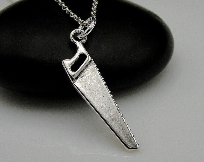 Hand Saw Necklace, 925 Sterling Silver Handsaw Charm Necklace, Wood Saw Necklace, Carpentry Necklace, Woodworking Necklace, Handyman Gift