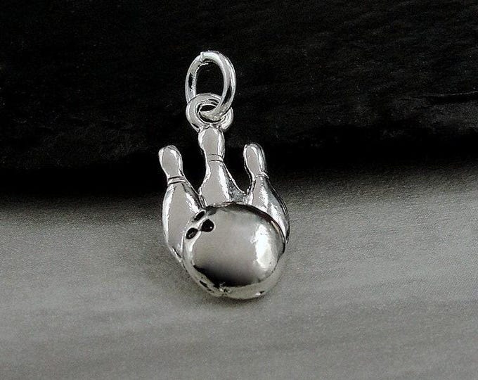 Silver Bowling Charm, Bowling PIns Charm, Bowling Ball Charm, Bowling Jewelry, Necklace Charm, Bracelet Charm, Bowling Themed Gift