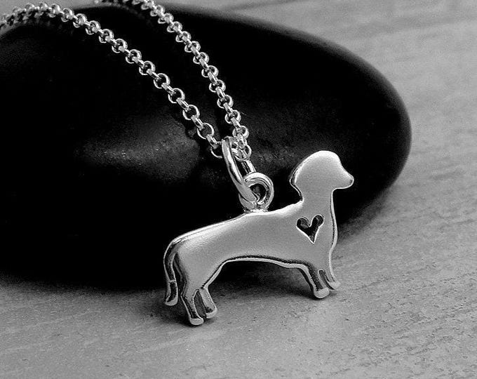 Dachshund Necklace, Sterling Silver Dachshund Heart Charm on a Silver Cable Chain, Dachshund Heart Necklace, Dachshund Charm, Dachshund Gift