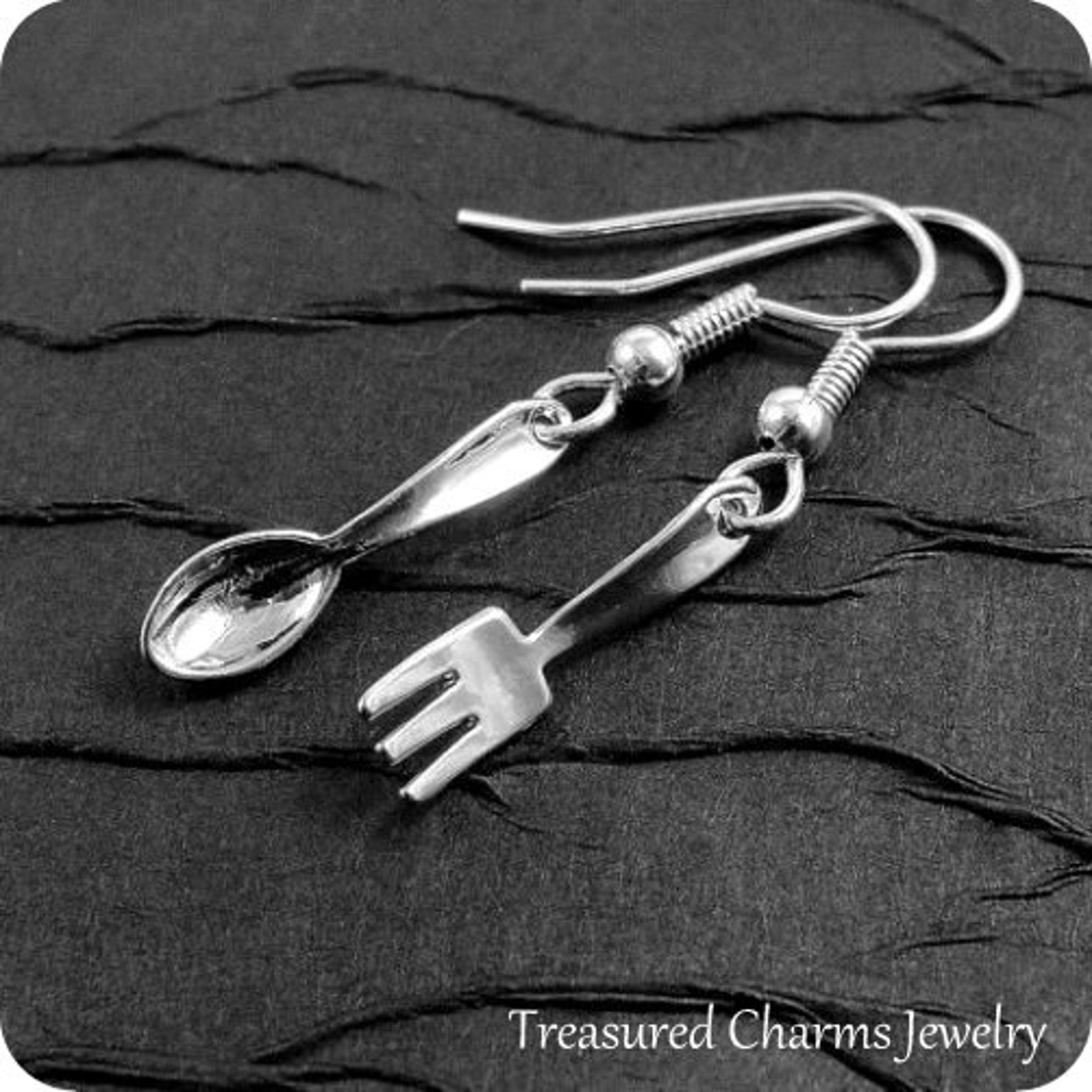 Tiny Fork and Spoon Earrings Silver Plated Etsy