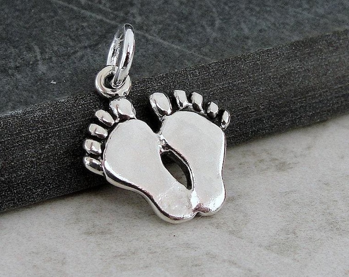 Feet Charm, 925 Sterling Silver Footprints Charm for Necklace or Bracelet, Baby Feet Charm, Newborn Footprints Charm,  Baby Shower GIft