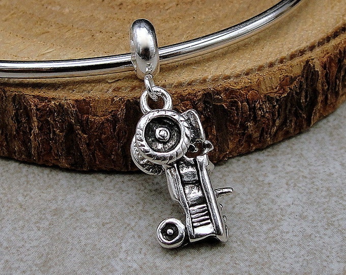 Tractor European Charm, Sterling Silver 3D Tractor Charm, Tractor Charm with Bail, Snake Bracelet Charm, Large Hole Bead, Farmer Gift