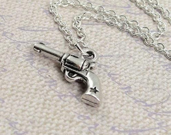 CLOSEOUT - Six Shooter Gun Necklace, Silver Six Shooter Charm on a Silver Cable Chain