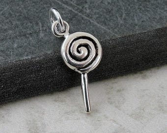 Lollipop Charm, 925 Sterling Silver Lollipop Necklace Charm, Candy Charm, Swirl Lollipop Charm, Sweet Treat Charm, Lollipop Gift Jewelry