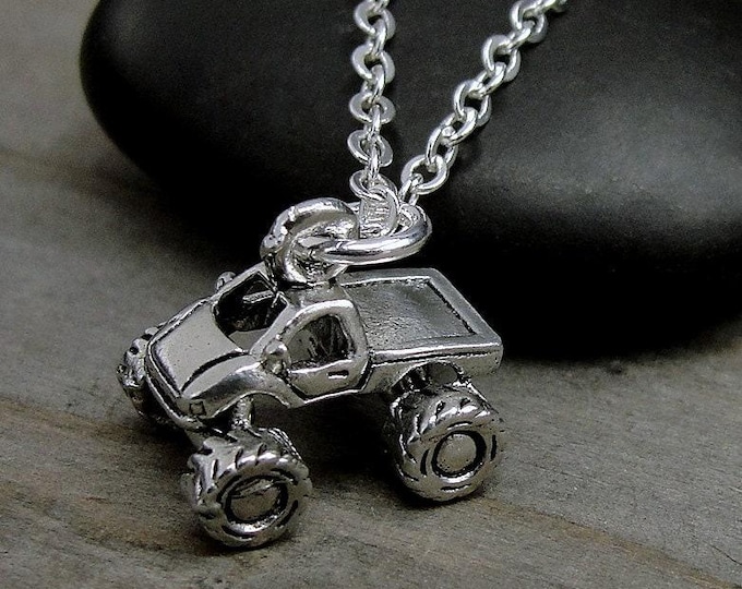 Monster Truck Necklace, Silver Monster Truck Charm, Monster Truck Pendant, Race Truck Necklace, Race Truck Charm, Monster Truck Gift Jewelry