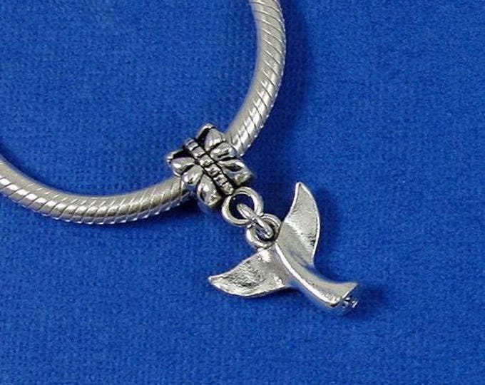 Whale Tail European Dangle Bead Charm - Silver Whale Tail Charm for European Bracelet