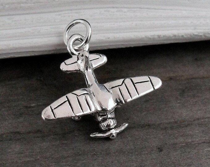 Piper Cub Charm, Silver 3D Piper Cub Aircraft Charm, Airplane Necklace, 3D Aircraft Pendant, Biplane Charm, Crop Duster Charm