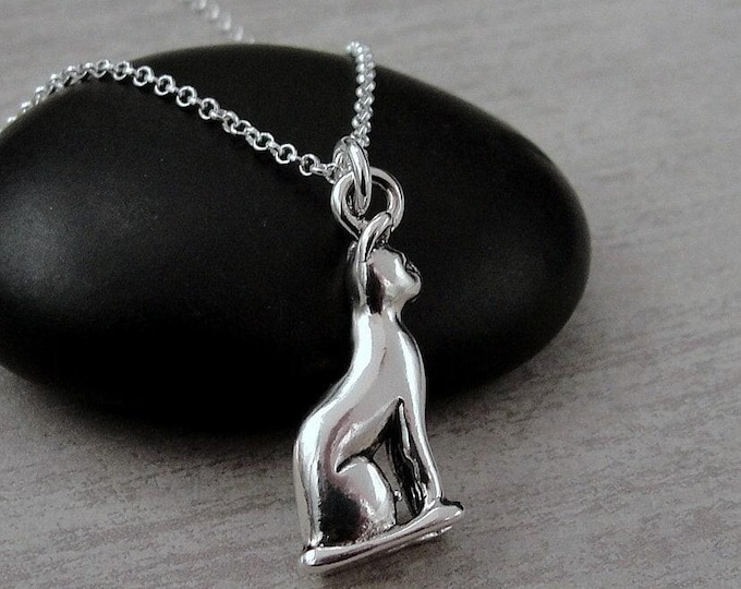 Sphynx Cat Necklace, 925 Sterling Silver Egyptian Cat Charm on a Silver Cable Chain, Siamese Cat Necklace, 3D Cat Charm, Cat Lover Gift Gift