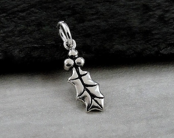 925 Sterling Silver Holly Leaf Charm, Holly Berries Charm, Silver Holly Leaves Charm, Christmas Winterberry Charm, Holly Berry Jewelry