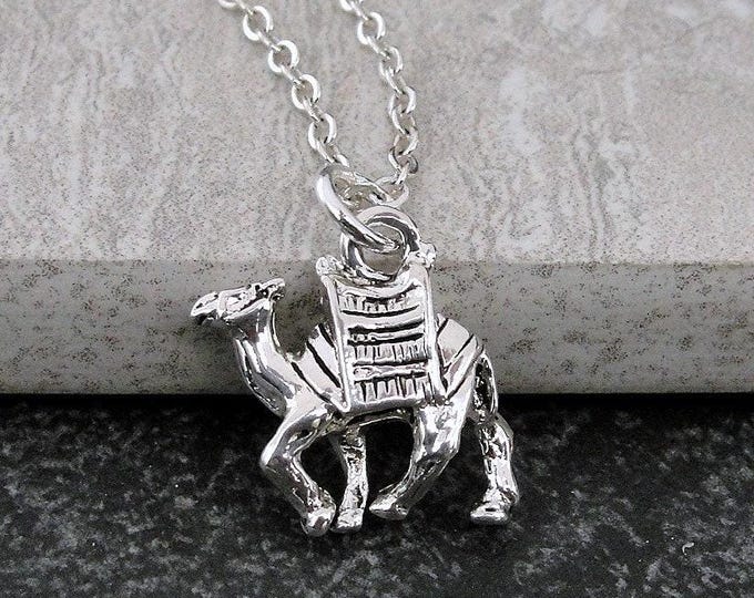 Camel Necklace, Silver Plated Camel Charm Necklace, Desert Charm Necklace, 3D Camel Charm, Camel Gift, Camel Jewelry