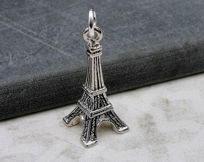 Silver Eiffel Tower Charm, 3D Eiffel Tower Necklace Charm, Paris Charm, France Charm, Travel Charm,  Eiffel Tower Gift, Eiffel Tower Jewelry