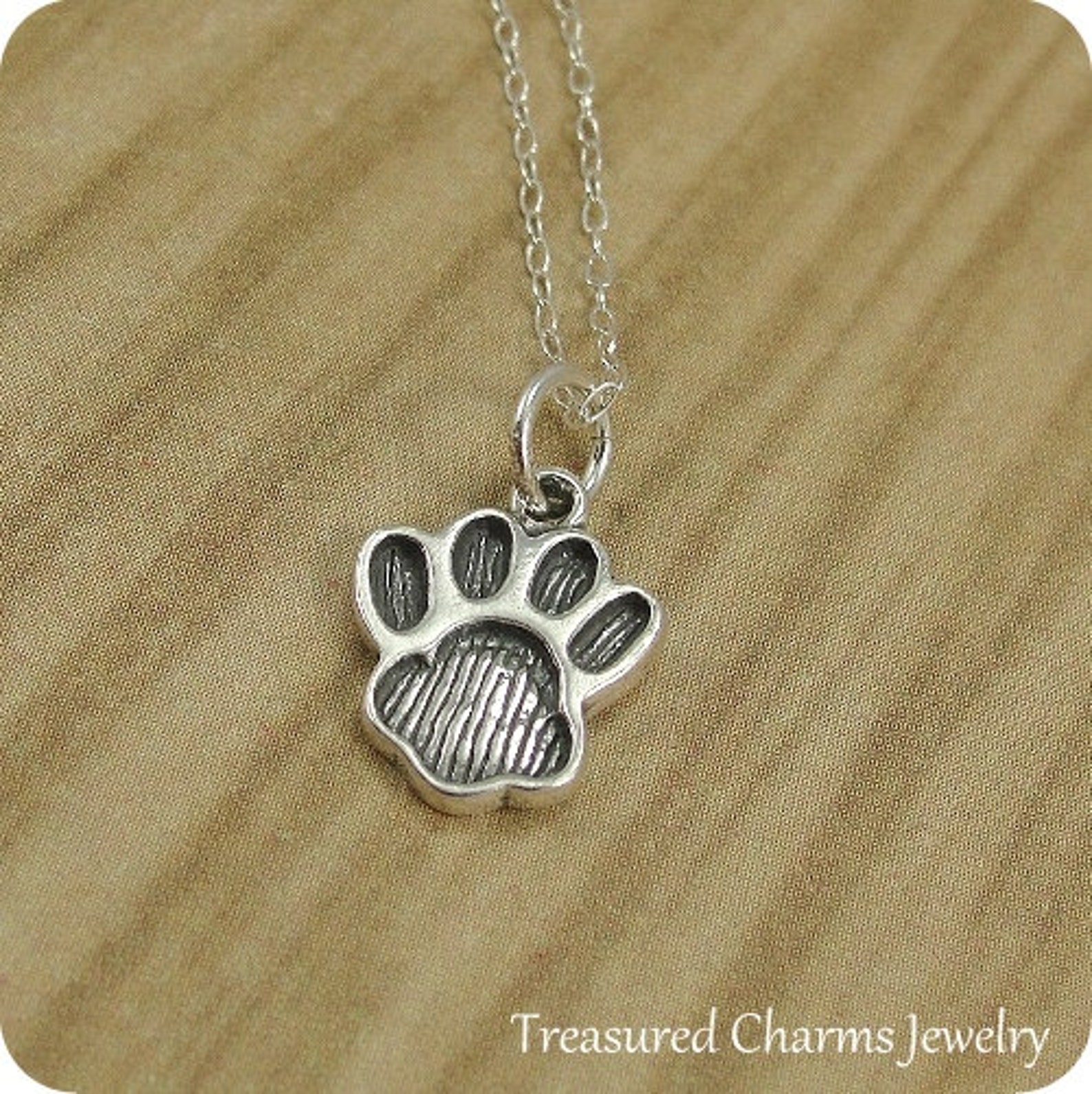 Paw Print Necklace Sterling Silver Paw Print Charm on a | Etsy