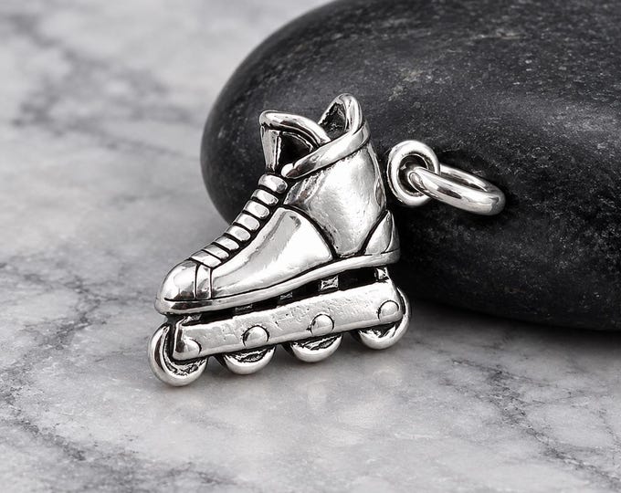 Inline Skates Charm, 925 Sterling Silver 3D Rollerblades Bracelet Charm, Roller Hockey Charm, Skating Charm, Rollerblading Charm Gift