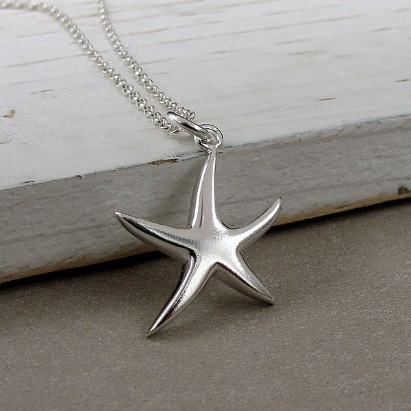 Starfish Necklace, 925 Sterling Silver Starfish Charm Necklace, Ocean Charm, Beach Charm Necklace, Beach Souvenir Gift, Beach Jewelry