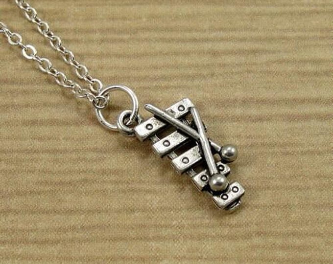 Xylophone Necklace, Silver Xylophone Charm on a Silver Cable Chain