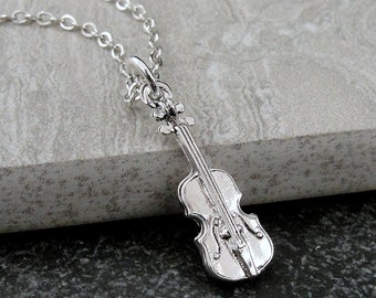 Collier violon argenté, breloque violon, collier violoncelle, breloque violoncelle, collier alto, breloque alto, collier instrument à cordes, cadeau de violoniste