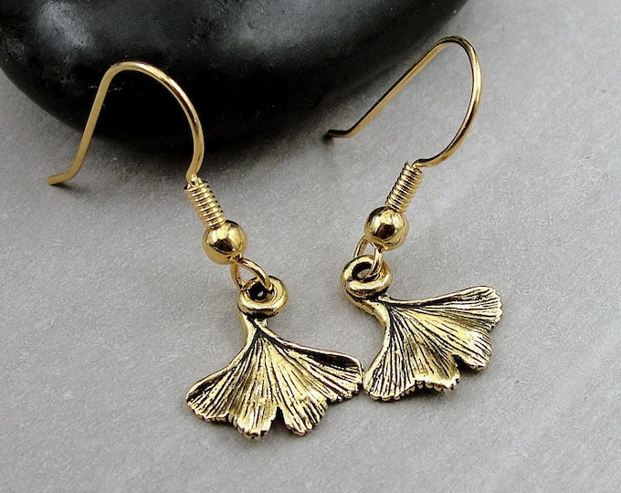 Ginkgo Leaf Earrings, Gold Ginkgo Leaf Earrings, Gold Leaf Earrings, Ginkgo Leaf Dangle Earrings, Gold Leaf Dangle Earrings