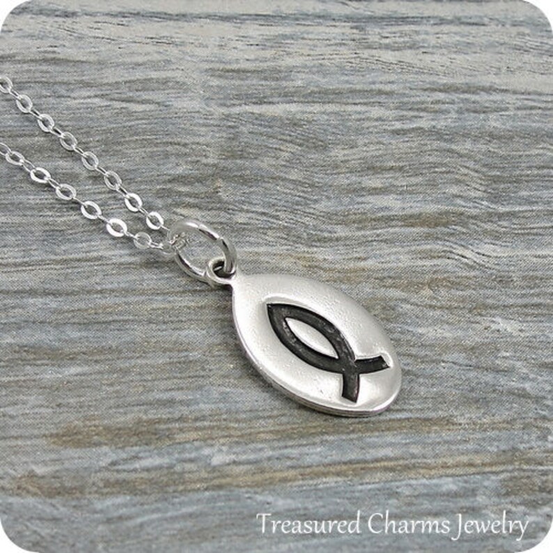 Christian Fish Necklace Sterling Silver Jesus Ichthys Symbol Etsy