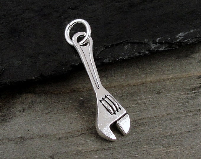 Crescent Wrench Charm, Silver Monkey Wrench Charm for Necklace or Bracelet, Monkey Wrench Pendant, Handyman Charm, Tool Charm