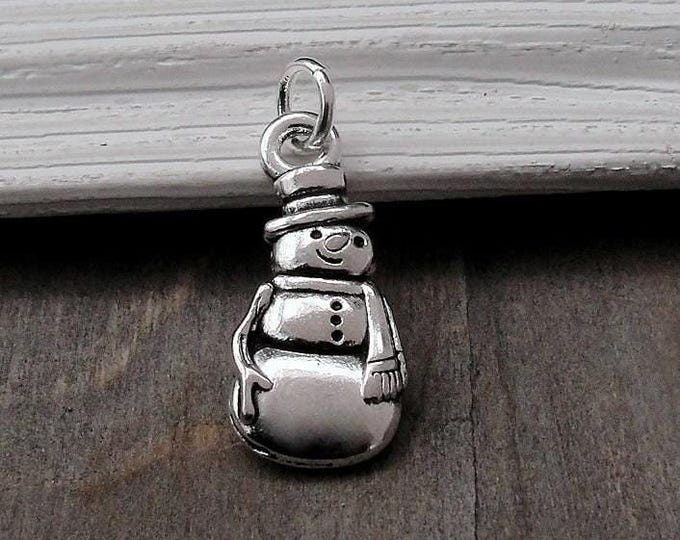 Snowman Charm, Silver Plated Snowman Pendant, Christmas Charm, Snowman Necklace Charm, Christmas Jewelry, Christmas Themed Charms