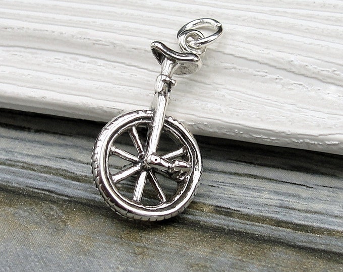 925 Sterling Silver Unicycle Charm, Monocycle Charm, Unicycler Charm, Circus Clown Charm, Bracelet Charm, Necklace Charm, Unicycle Gift