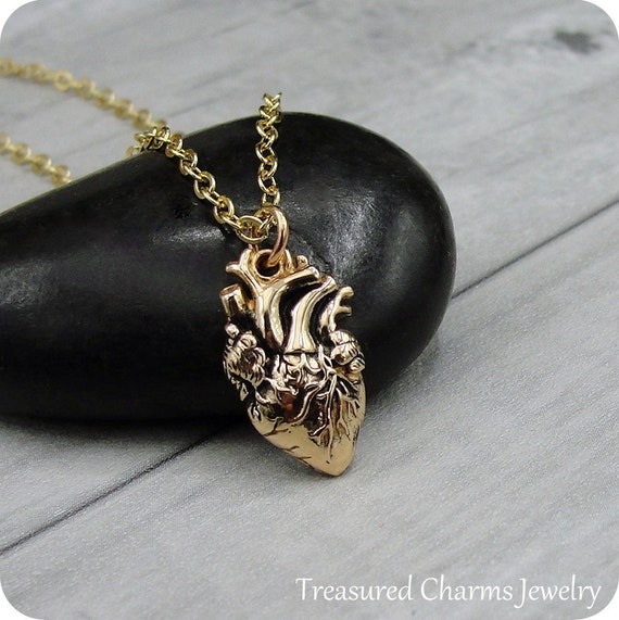 Anatomical Heart Necklace Gold 