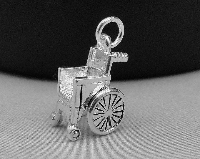 Silver Wheelchair Charm, Hospital Charm, Rehabilition Charm, Medical Charm Jewelry, 3D Wheelchair Pendant, Bracelet Charm