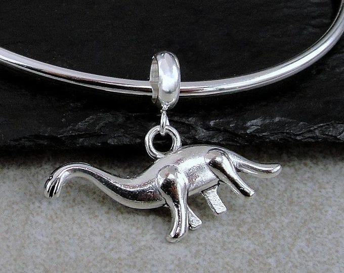 Brontosaurus European Charm, Silver Brontosaurus Dangle Charm, Dinosaur Charm with Bail, Dinosaur Pendant, Dinosaur Gift, Dinosaur Jewelry