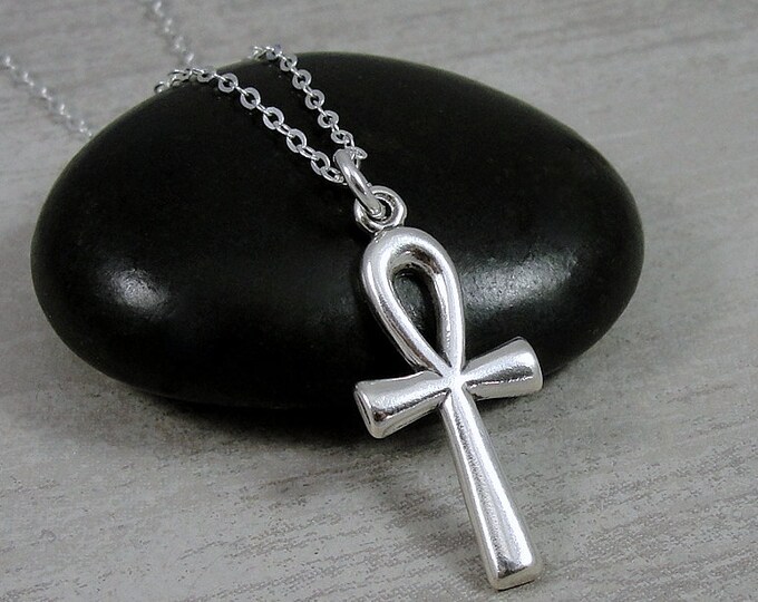 Ankh Necklace, 925 Sterling Silver Ankh Charm on a Silver Cable Chain, Egyptian Charm Necklace, Crux Charm, Ankh Gift, Egyptian Jewelry