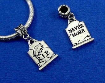 CLOSEOUT - Tombstone European Dangle Bead Charm - Silver Gravestone Charm for European Bracelet