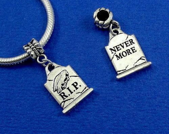CLOSEOUT - Tombstone European Dangle Bead Charm - Silver Gravestone Charm for European Bracelet