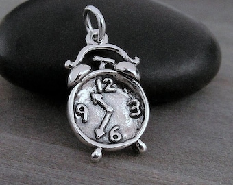 Alarm Clock Charm - Sterling Alarm Clock Charm for Necklace or Bracelet