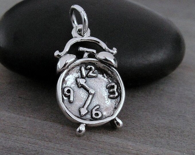 Alarm Clock Charm - Sterling Alarm Clock Charm for Necklace or Bracelet