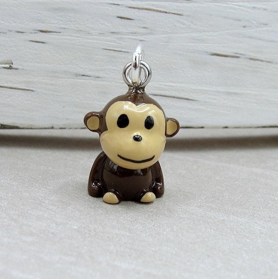 Cute Monkey Charm, 3D Monkey Charm, Chimpanzee Charm, Primate