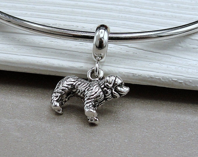 925 Sterling Silver Saint Bernard Dangle Bead Charm, Tiny St Bernard European Charm, St Bernard Dog Charm, Bracelet Charm, Large Hole Bead