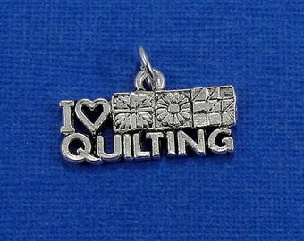 I Heart Quilting Charm - Silver Love Quilting Charm for Necklace or Bracelet