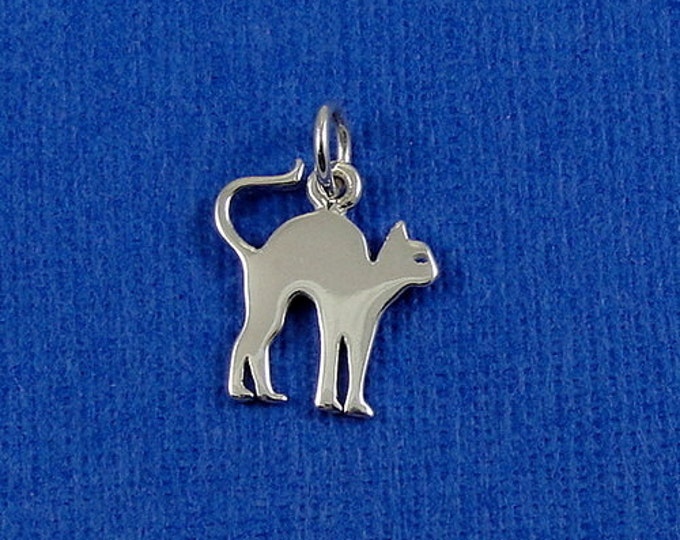 Scaredy Cat Charm - Sterling Silver Spooky Cat Charm for Necklace or Bracelet