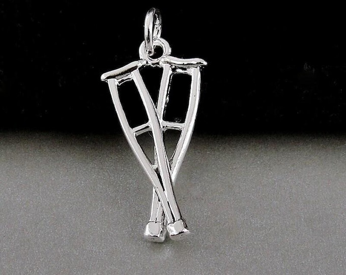 Crutches Charm, Silver Crutch Charm for Necklace or Bracelet, Break a Leg Charm, Good Luck Charm, Doctor Charm, Nurse Charm, Medical Charm