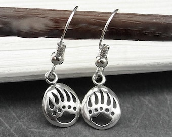 Bear Paw Earrings, 925 Sterling Silver Bear Claw Dangle Earrings, Southwestern Bear Jewelry, Bear Earrings, Paw Print Earrings, Bear Jewelry
