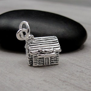 Log Cabin Charm, Silver Rustic Cottage Charm for Necklace or Bracelet, Country Charm, 3D Log Cabin Pendant, Chalet Charm, Camping Charm image 2