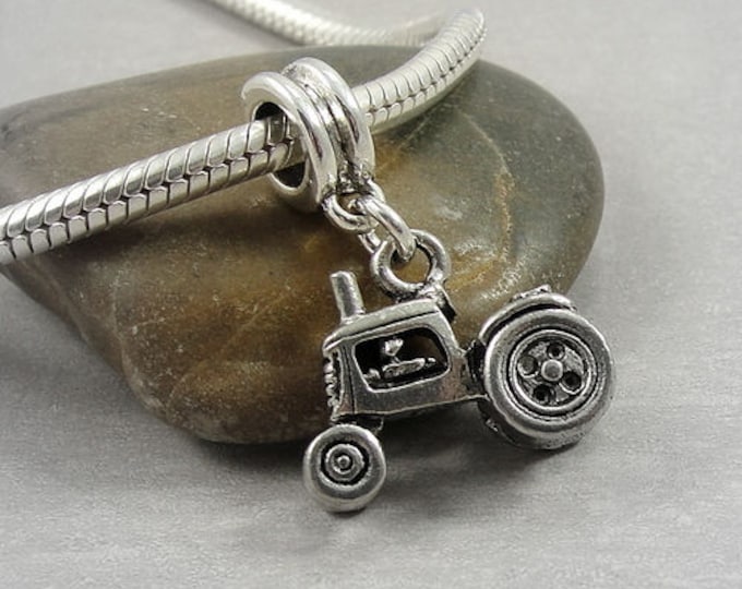 Farm Tractor European Dangle Bead Charm - Silver Tractor Charm for European Bracelet