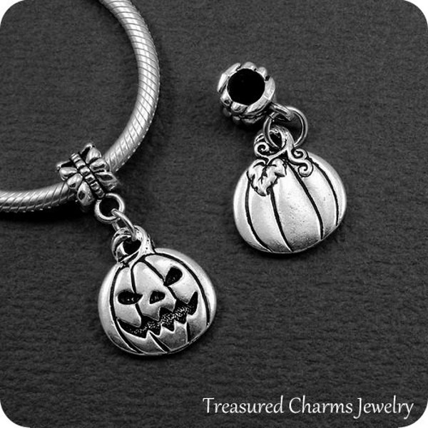 Jack O' Lantern European Dangle Bead Charm - Silver Jack O' Lantern Charm for European Bracelet